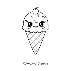 Desenho para colorir de casquinha de sorvete kawaii fácil