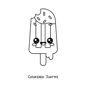 Desenho para colorir de picolé de sorvete kawaii mordido