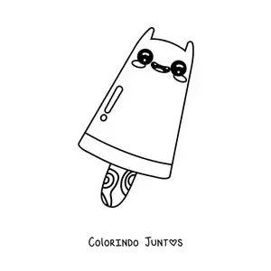 Desenho para colorir de picolé de sorvete kawaii em formato de gato
