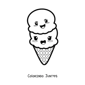 Desenho para colorir de casquinha de sorvete kawaii bonita