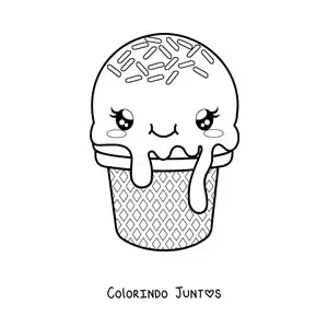 Desenho para colorir de casquinha de sorvete kawaii fofa e animada