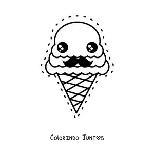 Desenho para colorir de casquinha de sorvete kawaii fofa com bigode