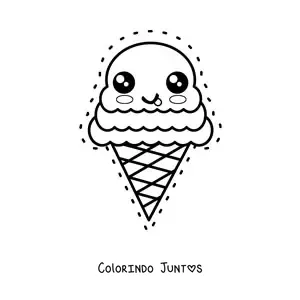 Desenho para colorir de casquinha de sorvete kawaii fofa e grande