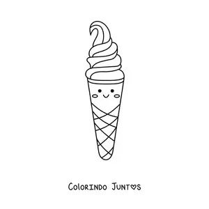 Desenho para colorir de sorvete de casquinha kawaii fácil