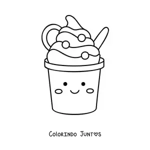 Desenho para colorir de sorvete de copo kawaii fácil