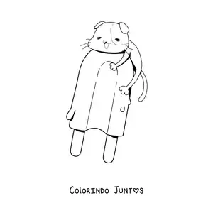 Desenho para colorir de gatinho animado sobre um picolé kawaii derretendo