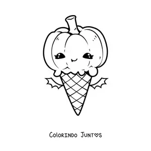 Desenho para colorir de casquinha kawaii de abóbora de Halloween