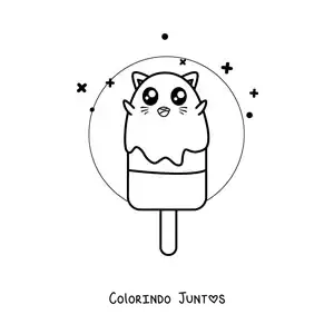 Desenho para colorir de picolé kawaii de gatinho