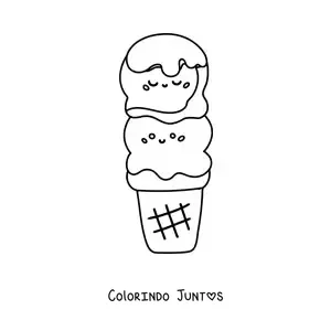 Desenho para colorir de 2 bolas de sorvete kawaii