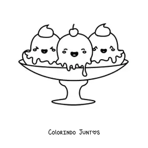 Desenho para colorir de taça com sorvete banana split kawaii