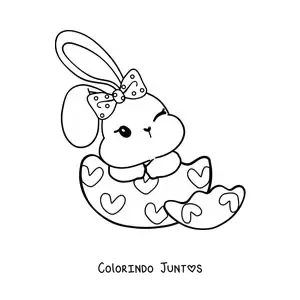Desenho para colorir de coelho da Páscoa kawaii dentro de um ovo
