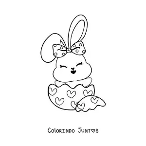 Desenho para colorir de coelhinha kawaii em um ovo de Páscoa
