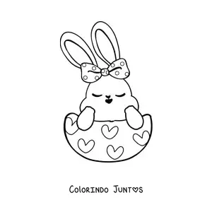 Desenho para colorir de coelhinha fofa com laço em um ovo de Páscoa