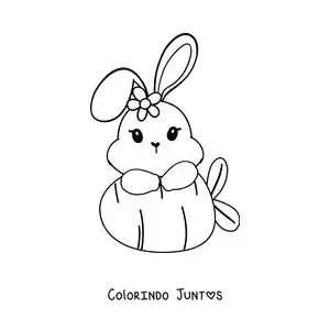 Desenho para colorir de coelhinha kawaii com uma cenoura gigante