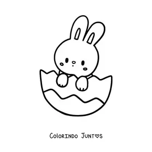 Desenho para colorir de coelho fofo saindo de um ovo de Páscoa