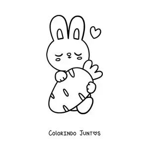 Desenho para colorir de coelho fofo sentado com uma cenoura