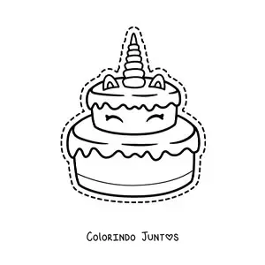 Desenho para colorir de bolo kawaii de unicórnio grande