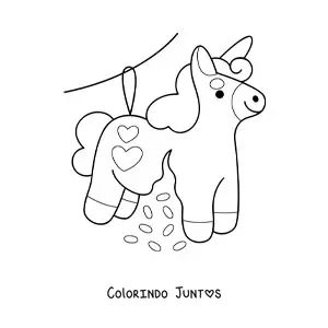 Desenho para colorir de pinhata kawaii de aniversário de unicórnio