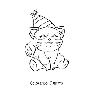 Desenho para colorir de gatinho aniversariante kawaii animado