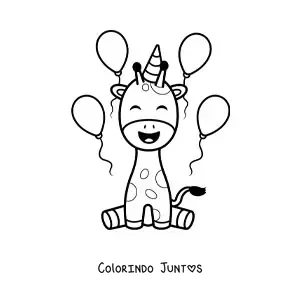 Desenho para colorir de girafa aniversariante kawaii animada