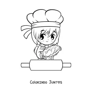 Desenho para colorir de garota padeira kawaii anime