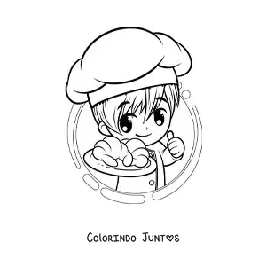 Desenho para colorir de garoto padeiro kawaii com um croissant