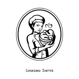 Desenho para colorir de mulher padeira fácil com uma cesta de pães