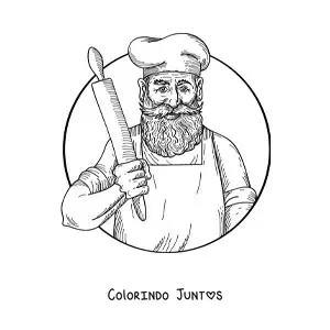 Desenho para colorir de padeiro realista com um rolo de massa