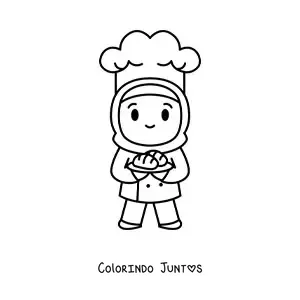 Desenho para colorir de menina padeira kawaii muçulmana