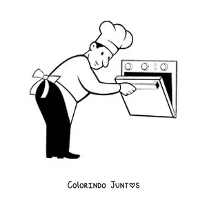 Desenho para colorir de chef padeiro abrindo o forno