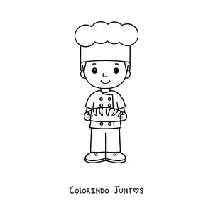 Desenho para colorir de menino com a profissão de chef padeiro