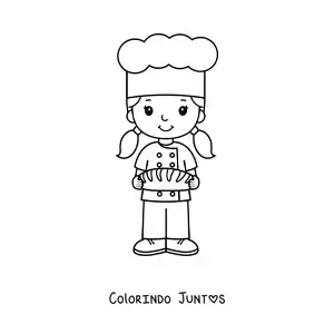 Desenho para colorir de menina com a profissão de chef padeira