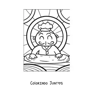 Desenho para colorir de chef cozinheiro italiano sovando massa de pizza