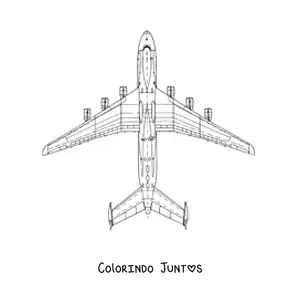 Desenho para colorir da vista superior de um avião