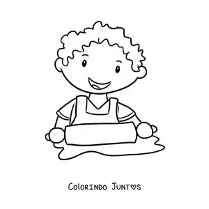 Desenho para colorir de menino cozinheiro kawaii com um rolo de massa
