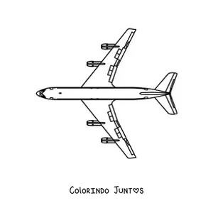 Desenho para colorir de um avião boeing 747 visto de cima