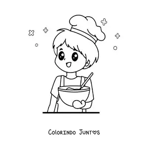 Desenho para colorir de chef kawaii animado cozinhando