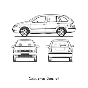 Desenho para colorir de um carro em diferentes pontos de vista