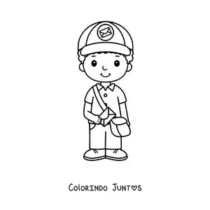 Desenho para colorir de menino carteiro kawaii animado