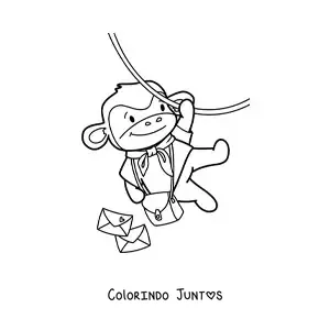 Desenho para colorir de macaco carteiro kawaii animado
