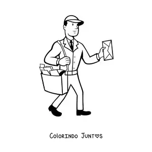 Desenho para colorir de carteiro fácil entregando a correspondência