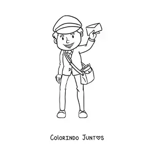 Desenho para colorir de carteiro animado com uma carta