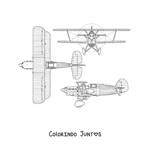 Desenho para colorir de um avião de combate tchecoslovaco avia b534 em diversos ângulos