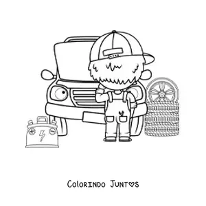 Desenho para colorir de mecânico automotivo consertando um carro