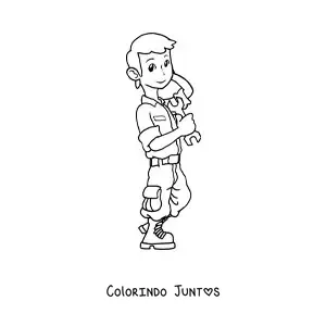 Desenho para colorir de mecânico kawaii