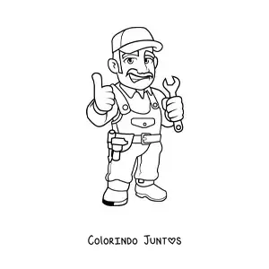 Desenho para colorir de homem com a profissão de mecânico animado