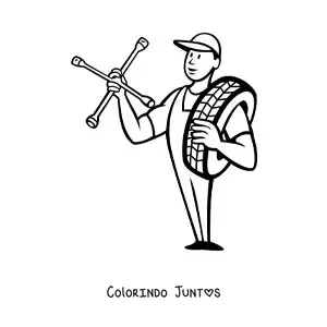 Desenho para colorir de mecânico automotivo animado com uma roda