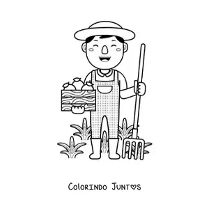 Desenho para colorir de camponês agricultor colhendo frutos