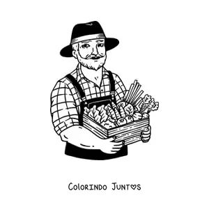 Desenho para colorir de agricultor realista com sua colheita