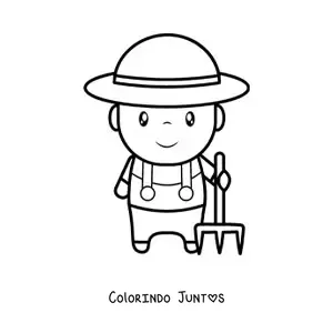 Desenho para colorir de agricultor kawaii com um forcado